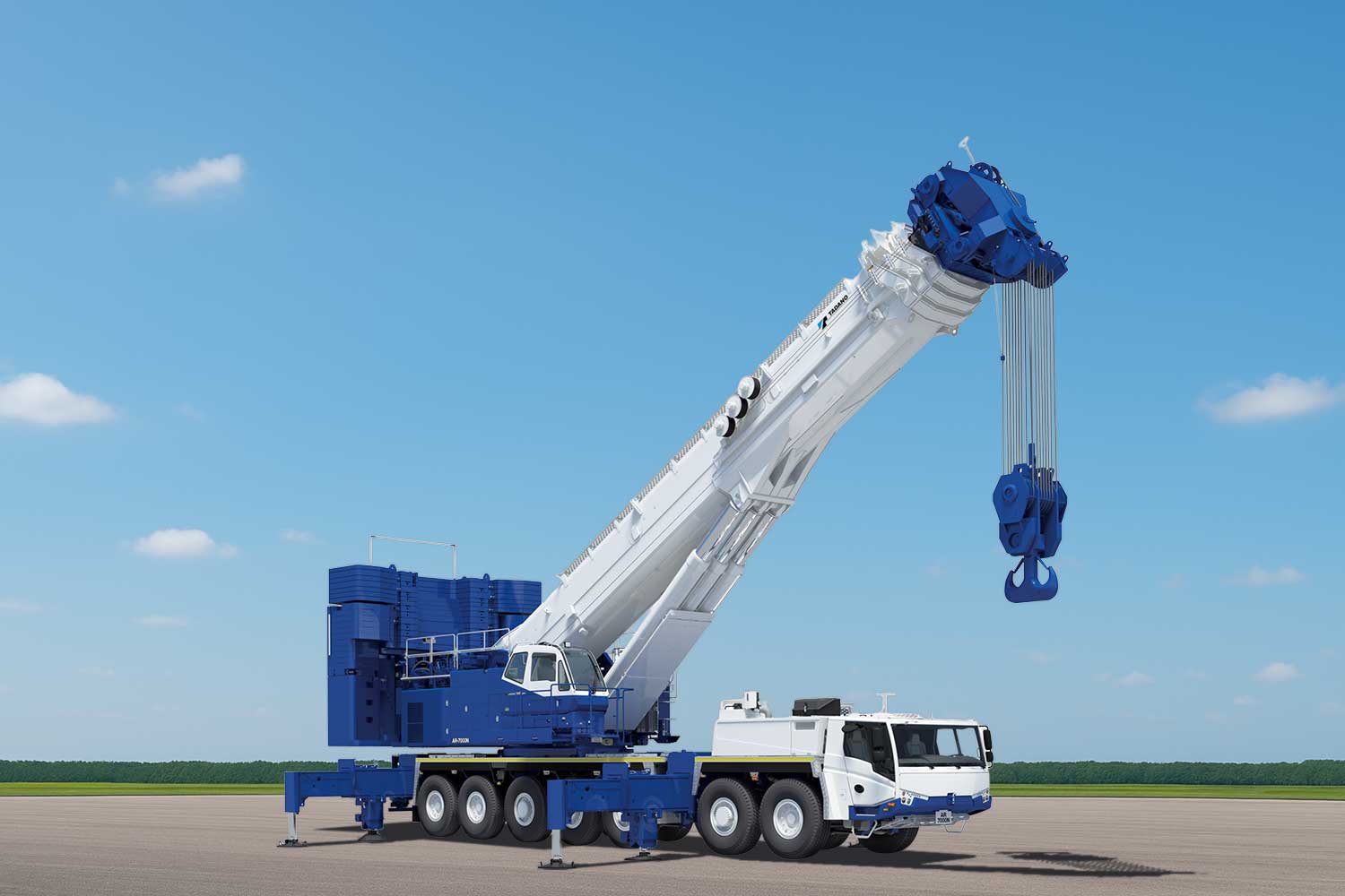 大型クレーン車の写真 - 工事のくるま部門のイメージ。建設現場で活躍する黄色いクレーン車が作業している様子