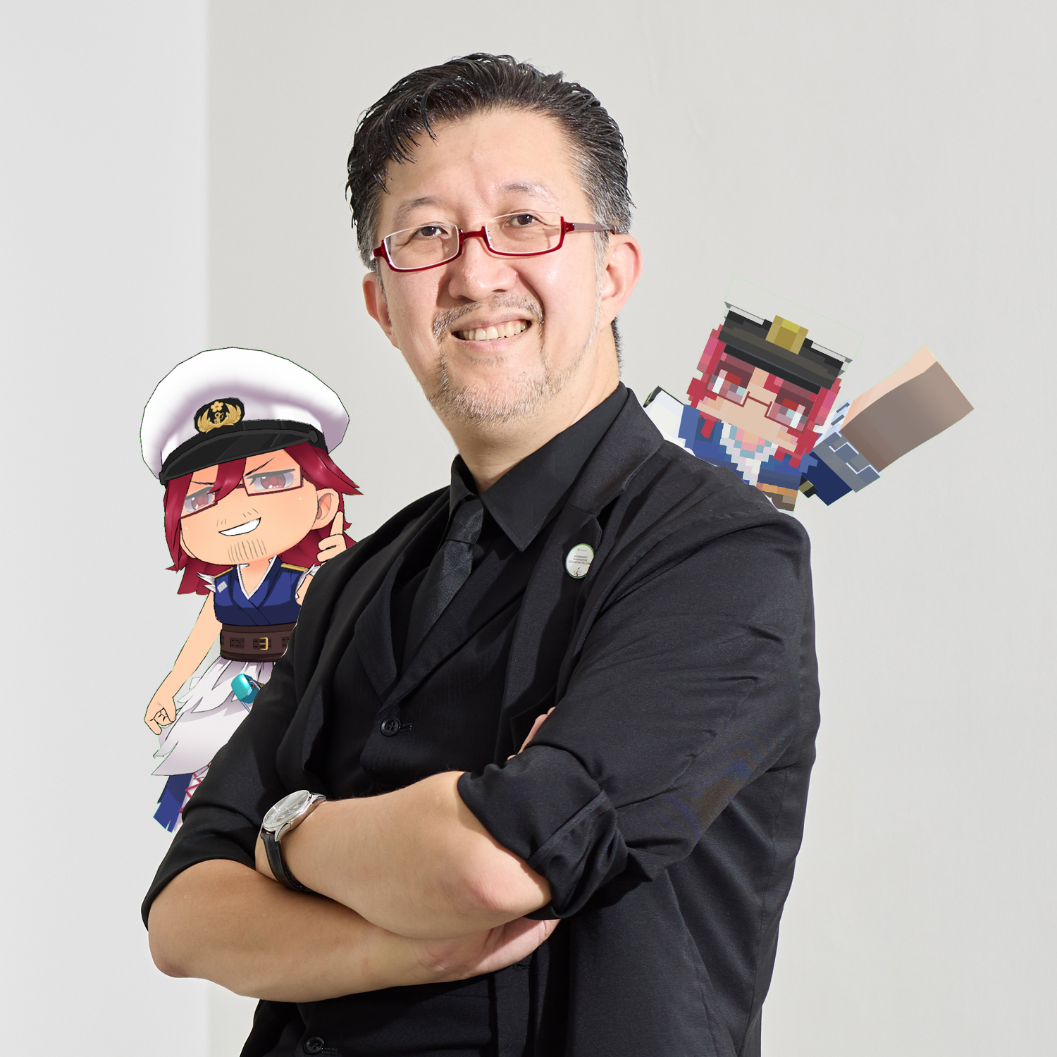 タツナミ シュウイチ氏の新しいプロフィール写真 - マインクラフト教育の第一人者、東京大学大学院客員研究員、常葉大学客員教授、NASEF JAPAN理事、Minecraftカップ全国大会審査員長。Minecraftキャラクターと一緒に撮影された専門家としての公式写真